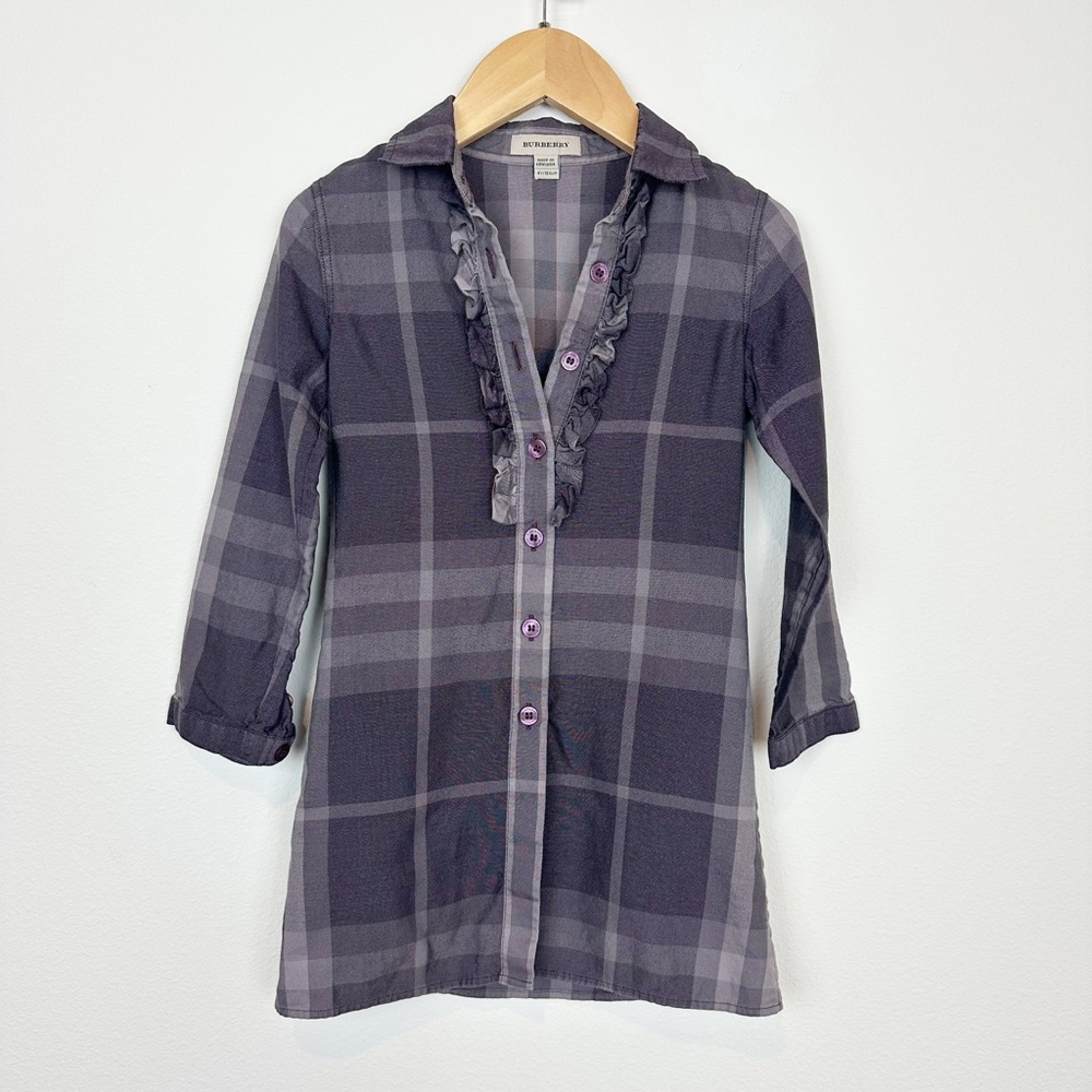 Burberry Purple Plaid Shirt Dress Size 4T Designer Preppy